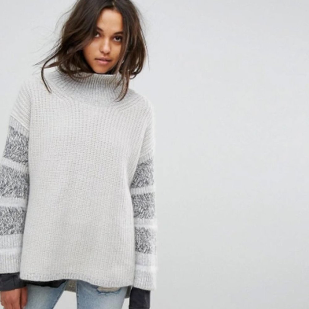 ALL SAINTS Keats Funnel Neck Chunky Mohair Sweater Gray